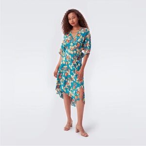 Diane VonFurstenberg Eloise Midi Dress - Cloud Turquoise - Size Extra Small XS